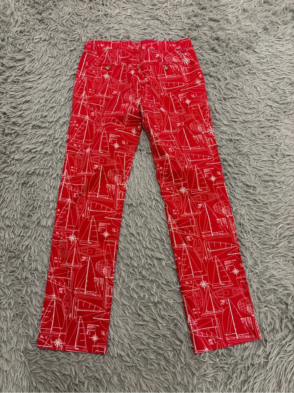 Vineyard Vines Men Red White Nautical Boat Print Breaker Pants 30X32 Preppy Golf